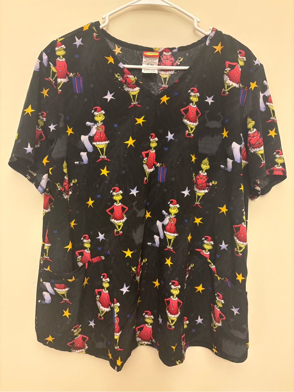Dr. Seuss Black Grinch Christmas Holiday Scrub Top Size XL
